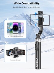 52 Inch All in 1 Selfie Stick Phone Tripod Stainless Steel Pole Stand Black