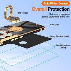 For Motorola Moto Edge 2025 Case With 360° Rotatable Floral Ring Kickstand Black