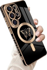 Samsung Galaxy S26 Ultra 5G Magnetic Case, Cute Butterfly Luxury Plating Edge Ca