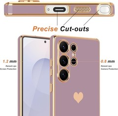 Samsung Galaxy S25 Ultra Case for Women Girl Cute Love-Heart Luxury Bling Lavend