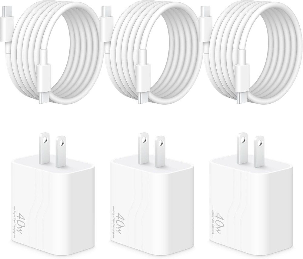 3-Pack 40W USB-C Fast Charger Block for iPhone 17/16/15 Plus, 6FT Cable