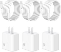 3-Pack 40W USB-C Fast Charger Block for iPhone 17/16/15 Plus, 6FT Cable