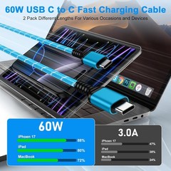 60W USB-C Fast Charging Cable 2-Pack for iPhone 17 Pro Max 16 Pro 10FT Long