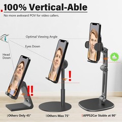 Phone Stand for Desk Adjustable Height 360 Degree Rotation Thick Case Friendly