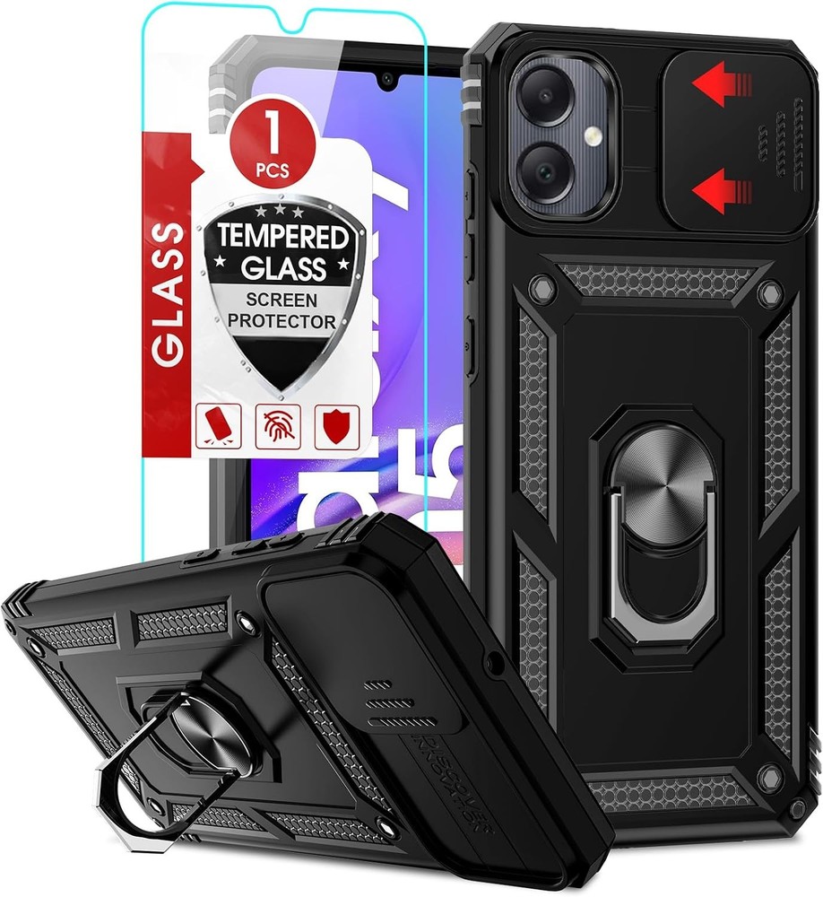 Galaxy A05 Case, Samsung AO5 Phone Case with Slide Camera Cover + Tempered Glass