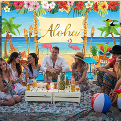 Hawaiian Aloha Party Decoration, Extra Large Summer Luau Beach Banner Backdrop B