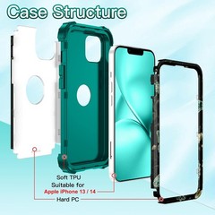 for iPhone 14/13 Case 3 in 1 Shockproof Heavy Duty Rugged Hard PC+Soft Silicone