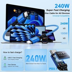 2 Pack 240W USB-C Super Fast Charger Adapter for Samsung Galaxy S26 S26+ 6FT