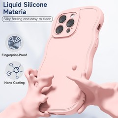 Silicone Case & Camera Cover for iPhone 13 Pro Max Light Pink Cute Curly Wave De