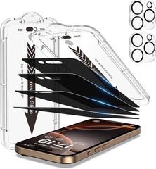 4-Pack Privacy Screen Protectors & Camera Lens for iPhone 16 Pro 6.3 Inch Black