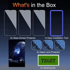 3 Pack iPhone 13 Screen Protector & Camera Lens Protector, Bubble Free, Ultra HD