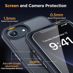 iPhone 16e Case & iPhone 17e Case with 2×9H+ Screen Protectors, Matte Black