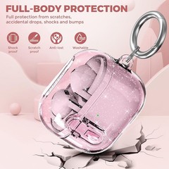 Samsung Galaxy Bud 3 Pro Case Clear Lock Clip with Cleaner Kit, Glitter Pink