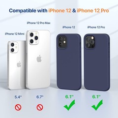 Liquid Silicone Gel Rubber Phone Case for iPhone 12/12 Pro, Shockproof, Dark Blu