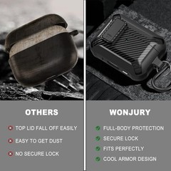 Rugged Military Armor Case for AirPods Pro 2 with Cleaner Kit and Lock – Black