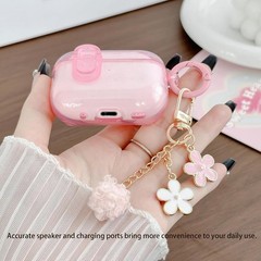 Pink TPU Case for Airpods Pro 2nd Gen with Lock Clip, Pom Pom Flower Charms