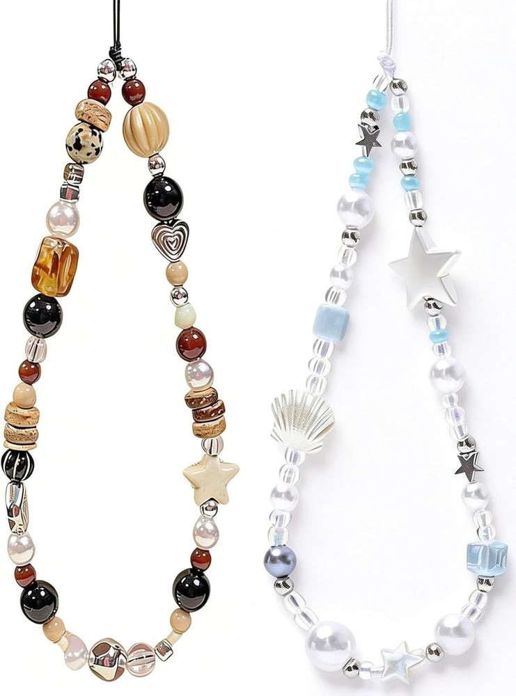 2 Pcs Phone Charm Strap Universal Hand Phone Wrist Strap Lanyard Pearl Beaded Ch
