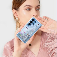 3-in-1 Shockproof Liquid Glitter Case for Samsung Galaxy S26 Ultra, Cute Blue Co