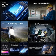 OUKITEL WP100 IP68 Phone Laser Rangefinder Camping Light 33000mAh 200MP 120Hz 5G