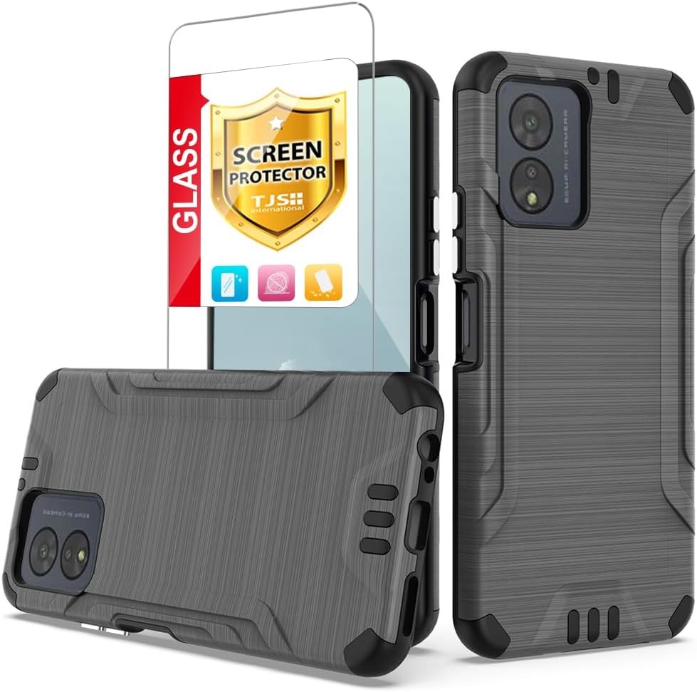 Boost Celero5G SC 2024 Case with Tempered Glass Screen Protector, Shockproof Gra