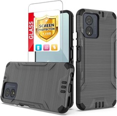 Boost Celero5G SC 2024 Case with Tempered Glass Screen Protector, Shockproof Gra