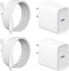 iPhone 17 16 15 Charger Fast Charging 2+2Pack 20W USB C Wall Charger 6FT Cable