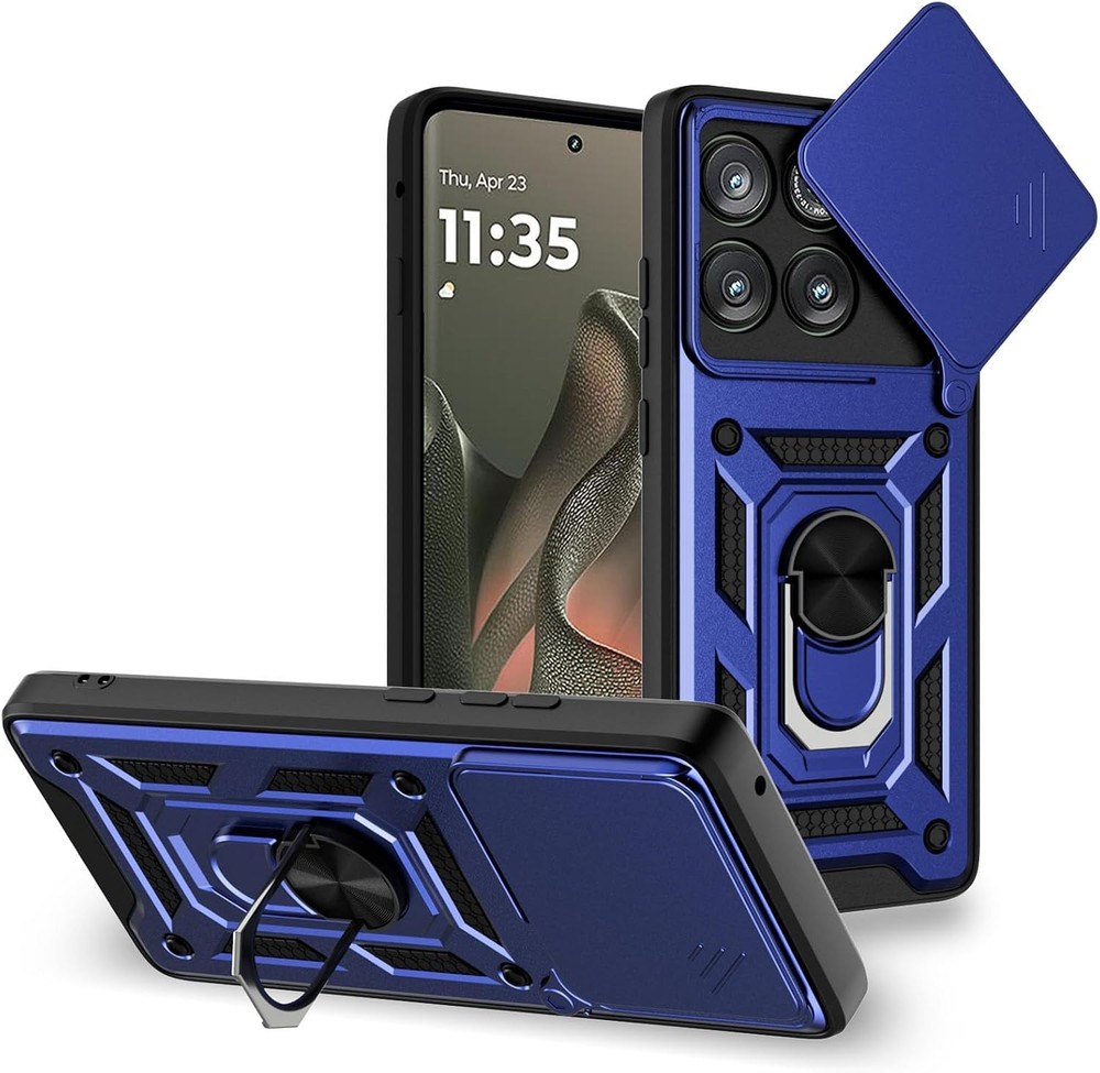 1. For Motorola Edge 2025 Case, Sliding Camera Cover, Multi Angle Stand, Blue