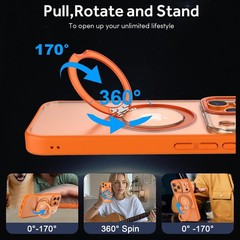 360° Rotatable Magnetic Case for iPhone 17 Pro, Shockproof Phone Cover (Orange)