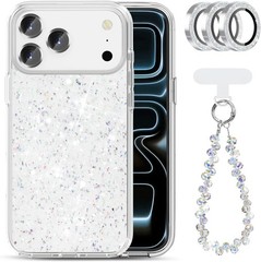 iPhone 17 Pro Glitter Case with Glitter Camera Lens Protector and Beaded Strap