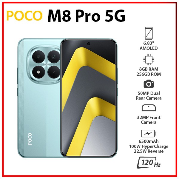 Xiaomi POCO M8 Pro 5G 8GB+256GB GREEN Dual SIM Unlocked Android Cell Phone