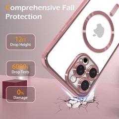 Magnetic Clear Case for iPhone 15 Pro Max with Full Camera Lens Protection, Pink