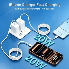 2 Pack 20W USB-C Fast Charger Adapter for iPhone 17 Pro Max/16 Pro 6FT