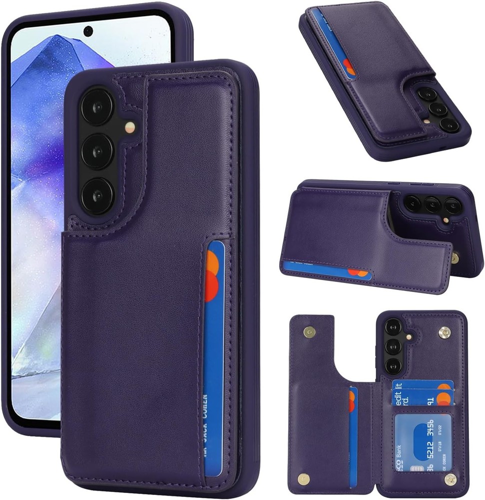 Samsung Galaxy A55 5G Case with Card Holder, Wallet Case for Women Men (Dark Pur