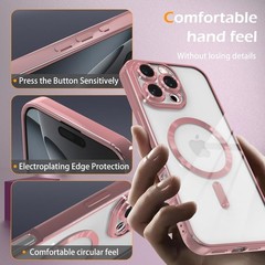 Magnetic Clear Case for iPhone 15 Pro Max with Full Camera Lens Protection, Pink