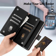 Wallet Case for Samsung Galaxy Z Fold 4, Black PU Leather, RFID Block, Kickstand