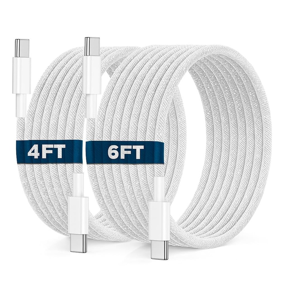 2 Pack 60W Fast Charger Adapter for iPhone 17 16 15 1.2M+2M Cable
