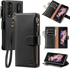 Black RFID Blocking Wallet Case for Samsung Galaxy Z Fold 3 5G with S Pen Holder