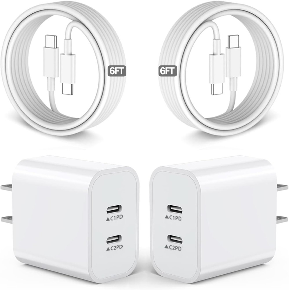 iPhone Charger Fast Charging 2Pack Dual Port USB C Wall Chargers Block 6FT Cable