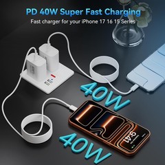 10FT Cable with 40W USB-C Fast Charger Adapter for iPhone 17 Pro Max/17 Pro