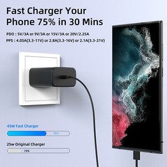 45W USB C Super Fast Wall Charger & 6FT Cable For Samsung Galaxy S25 S24 S23