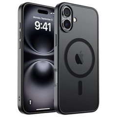 Magnetic for iPhone 16 Case, Translucent Matte Shockproof Anti-Scratch Black