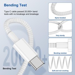 2 Pack Type-C Fast Charger for iPhone 15/17 3ft Nylon Braided Cable
