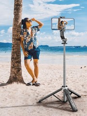 52 Inch All in 1 Selfie Stick Phone Tripod Stainless Steel Pole Stand Black