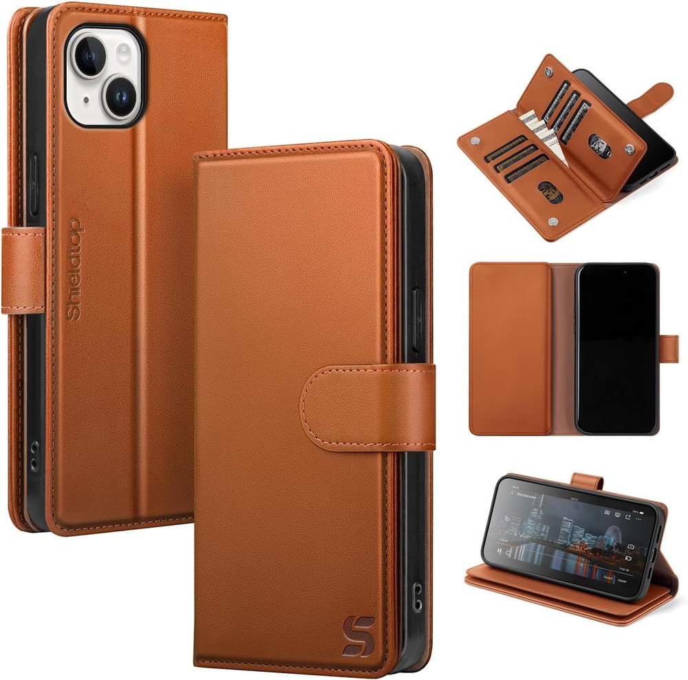 RFID Blocking PU Leather Flip Wallet Case for iPhone 13 with Card Holder, Light