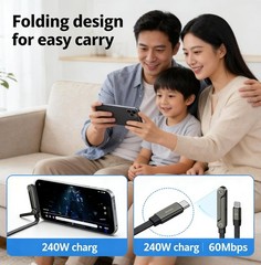 240W Fast Charging USB C to USB C Cable 5FT, Flat Right Angle Cord, Black