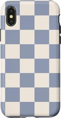 Light Blue-Gray and Creamy Checkered Checkerboard Pattern Case for iPhone 15 Pro
