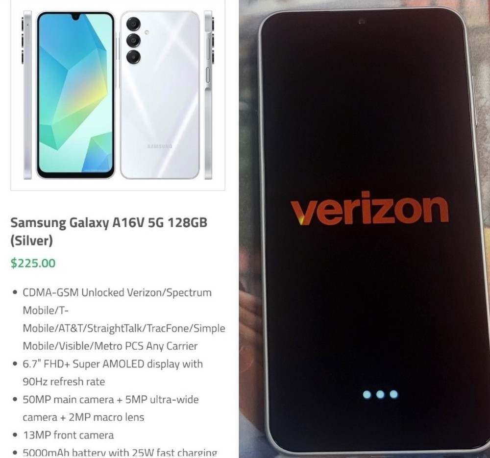Samsung Galaxy A16V 5G – 128 GB – Light Gray (Verizon) Visible/T-Mobile/AT&T