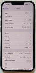 VERY NICE USED VERIZON ONLY, iPhone 13, 128GB A2649 MLA23LL/A WITH 100% BATTERY
