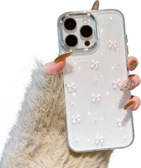 Cute Sparkly Bowknot Case for iPhone 13 Pro Max Slim Soft Durable TPU Pink 78 Ch