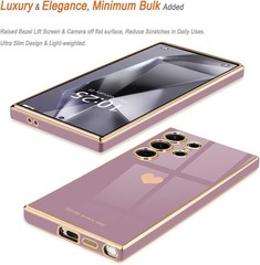 Cute Love-Heart Bling Soft Back Case for Samsung Galaxy S25 Ultra, Lavender Colo